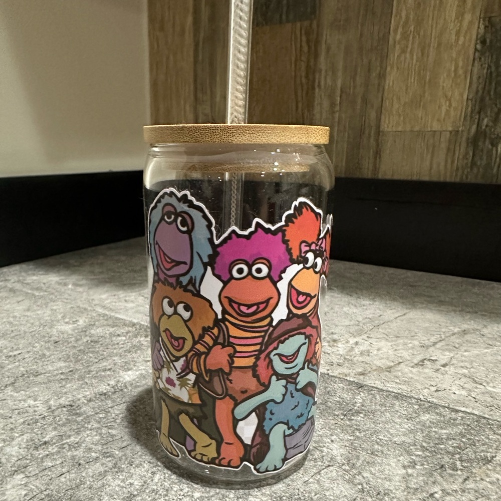 Fraggle Rock Glass Tumbler & Straw 16oz
